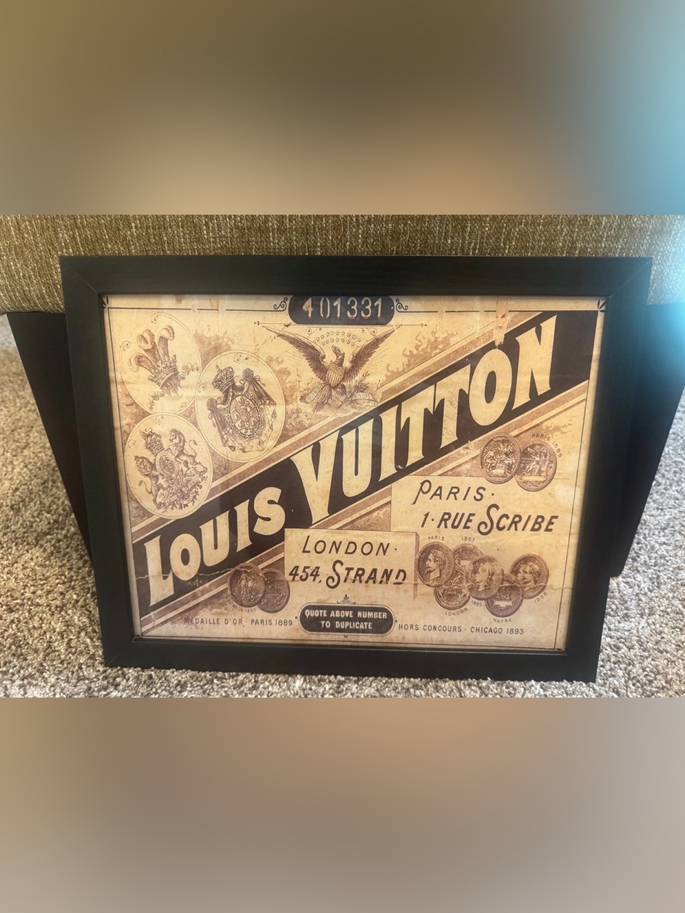 NEW LV LOUIS VUITTON PICTURE WALL ART * Glass & Wooden Frame *